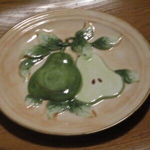 Vintage 1998 3D Hand Painted Hanging Ceramic Plate Barlette Pears Raised Texture